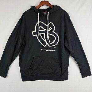FUBU Mens Hoodie Black White Logo Graphic Fleece Sweatshirt Large L 42-44